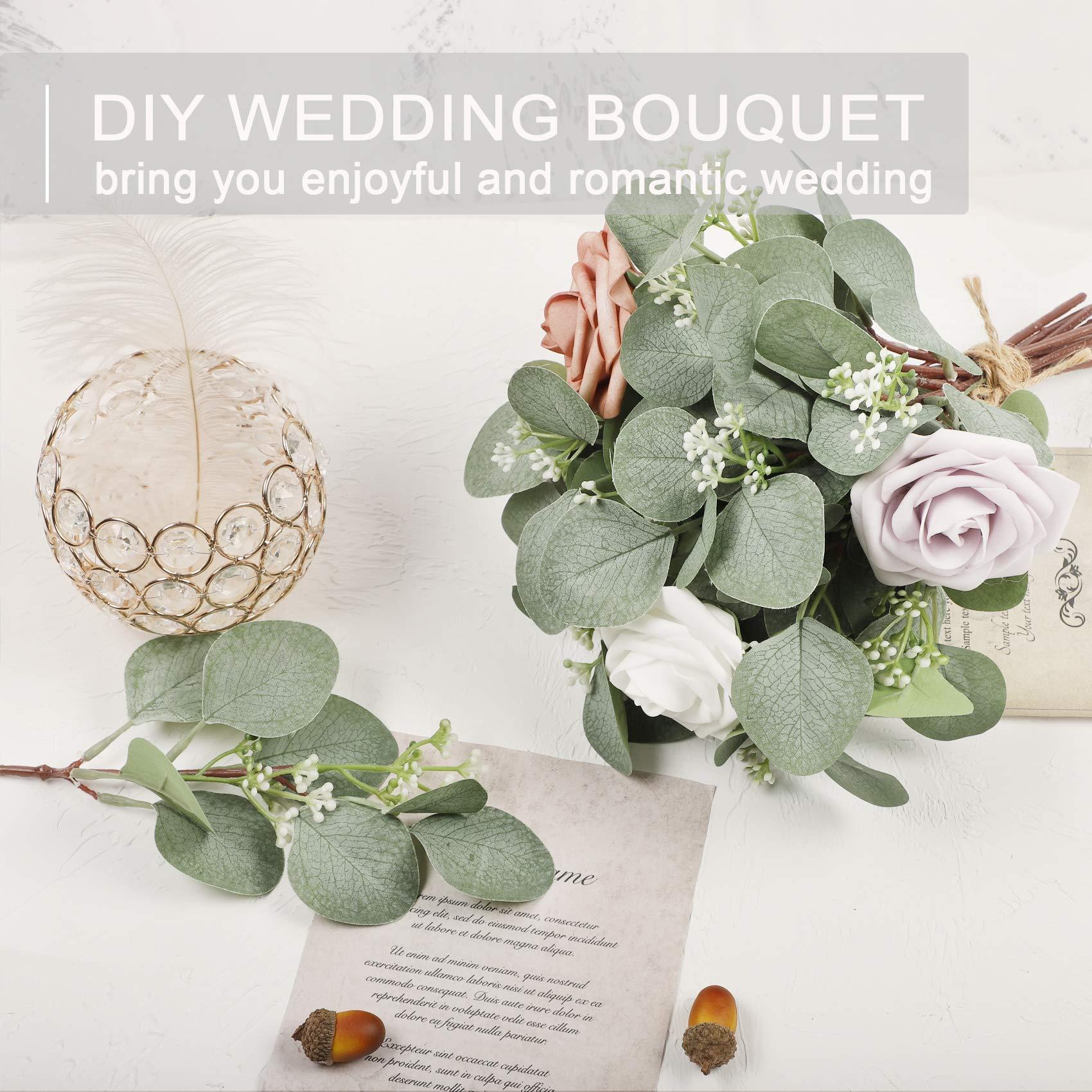 Cành cây bạch đàn nhân tạo 12 mảnh mô phỏng thực vật nhân tạo Eucalyptus để lại cây bạch đàn bạc cho bữa tiệc, đám cưới, vườn, cửa sổ, tại nhà, văn phòng, trang trí