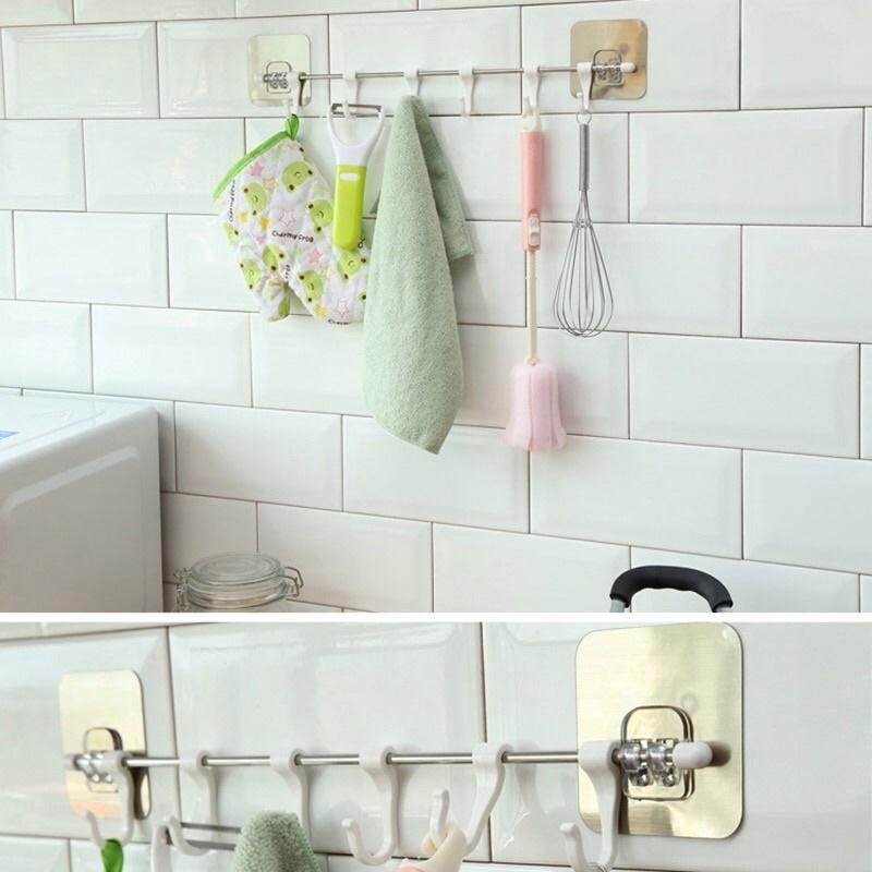 Giá Treo Đồ Nhà Bếp Có Móc Kèm Miếng Dán Tiện Lợi