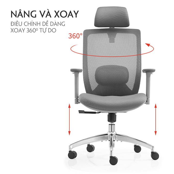 Ghế xoay văn phòng cao cấp, ghế xoay công thái học đệm cao su , lưng lưới, tựa đầu, ghế làm việc, ghế giám đốc