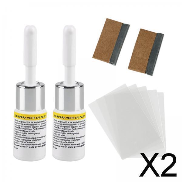 2x2Pcs Automotive Glass Repair Fluid Windshield Resin Crack Tool DIY Car Fix White