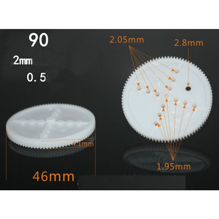 Bánh răng nhựa 90 răng lỗ trục 2mm dùng để chế tạo, giá bán lẻ 1 cái