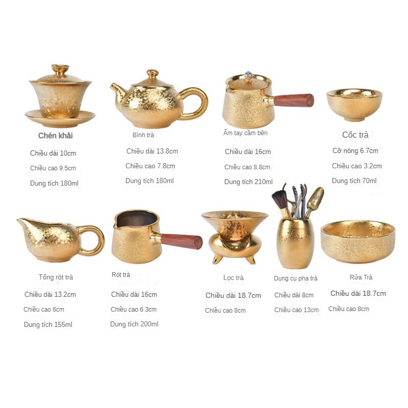 SET ẤM CHÉN PHA TRÀ MẠ VÀNG 12 MÓN
