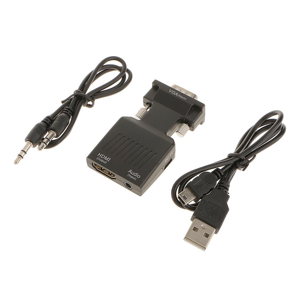 1080P VGA Male to HDMI Female HDTV with 3.5mm Audio USB Plug Cable Video Cord Adapter