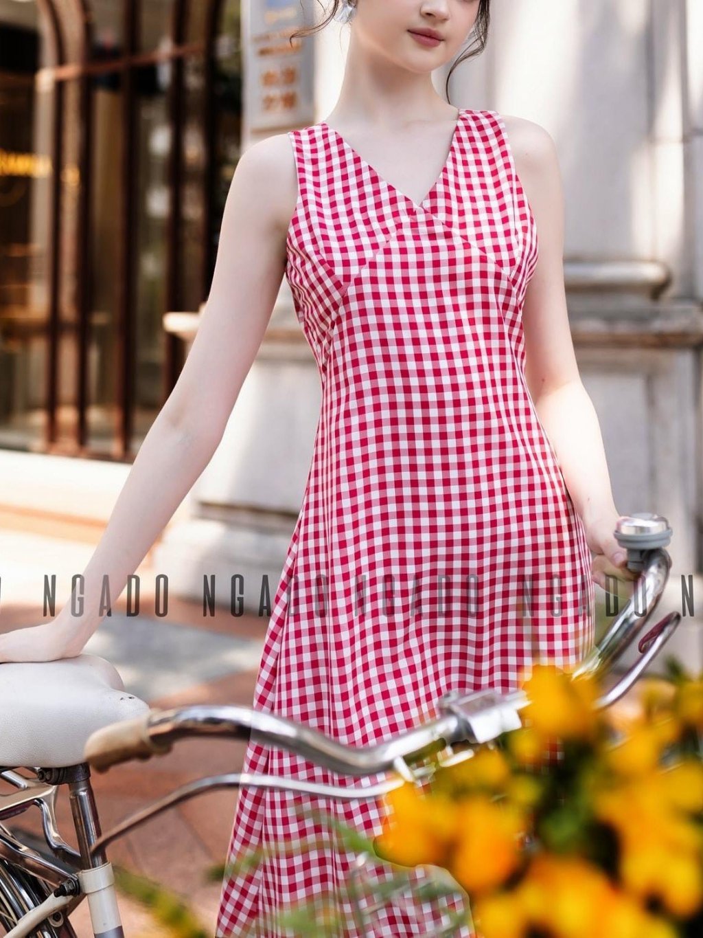 Đầm caro đỏ cổ tim NGADO , đầm nữ , Đầm vintage , Đầm mùa hè , Đầm dạo phố , Đầm xinh , Đầm thiết kế