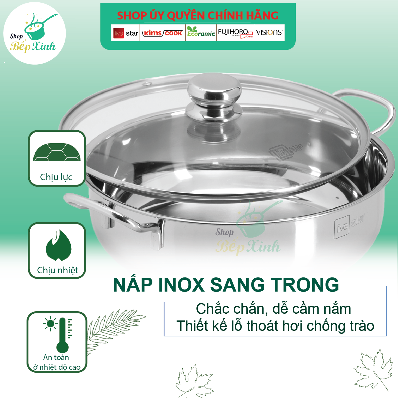 Nồi lẩu xửng hấp FIVESTAR 3 đáy từ nắp kính 24cm , 26cm , 28cm