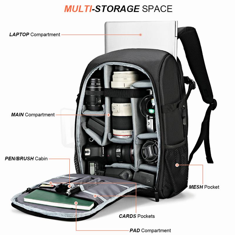 Máy ảnh lớn đa chức năng Máy ảnh Backpack DSLR chống thấm/ 15.6 '' Túi vai máy tính xách tay w/ Rain Cover Photography Case Travel: Orange