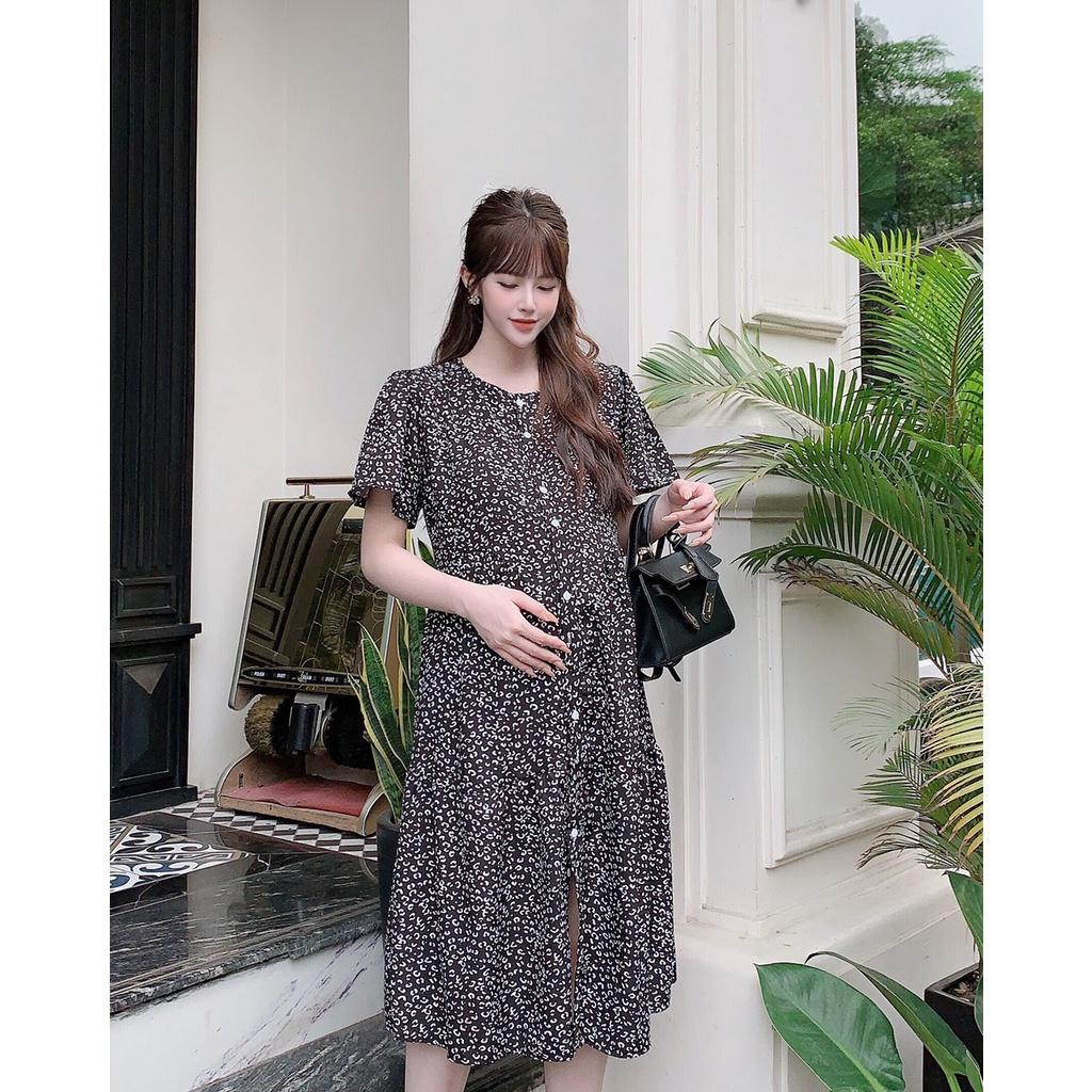 Váy Bầu Hoa Nhí Mùa Hè Chất Lụa Hoa freesize từ 45kg đến 70kg-đầm bầu xinh