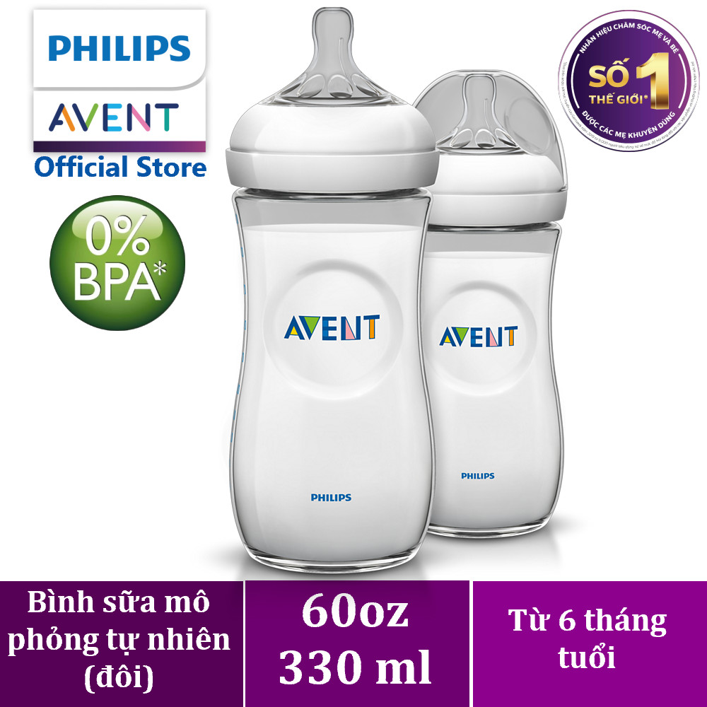 Bộ 02 Bình sữa mô phỏng tự nhiên hiệu Philips Avent (330ml) cho trẻ từ 6 tháng tuổi SCF696/23