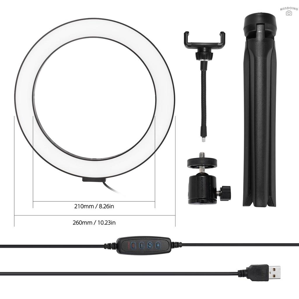Đèn Led Tròn 10 "Có Thể Điều Chỉnh Độ Sáng Kèm Giá Đỡ Điện Thoại Tiện Dụng