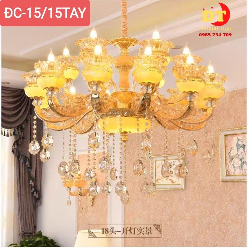 Đèn chùm đá DOTHANH LIGHT 15, tay mạ chao đá cao cấp phong cách tân cổ điển phòng khách DCN