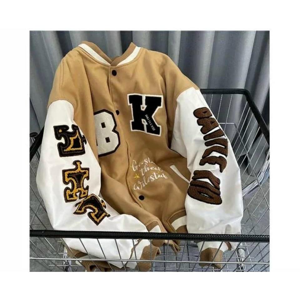 Hình ảnh Áo Varsity Jacket - Áo Khoác Bomber Cardigan họa tiết chữ B.K phối bo Siêu Hot nam nữ mặc được