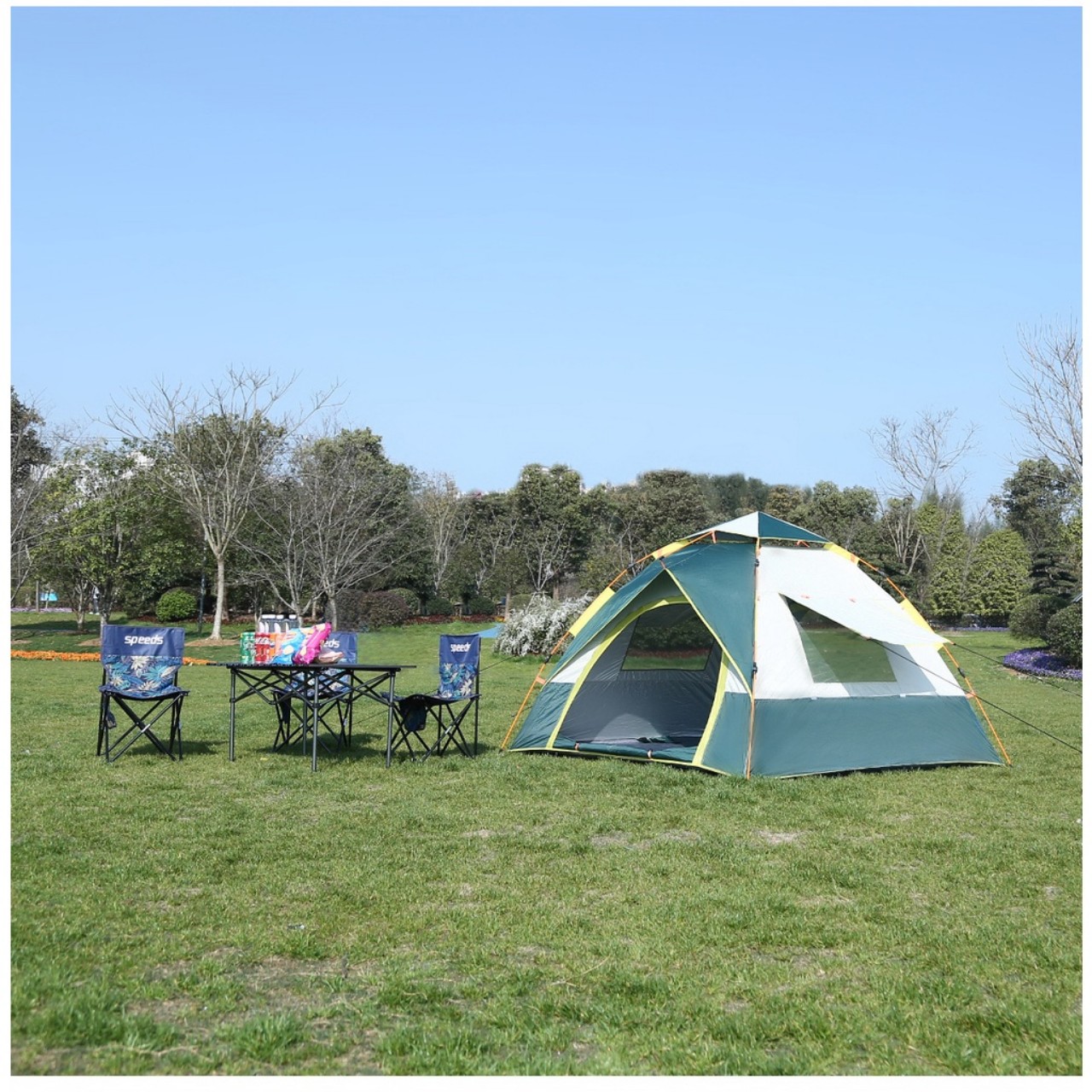 Lều cắm trại, Lều cắm trại tự bung 2mx2m- Hàng cỡ đại, Khung nhựa ABS, Vải dù chống nước 4 cửa