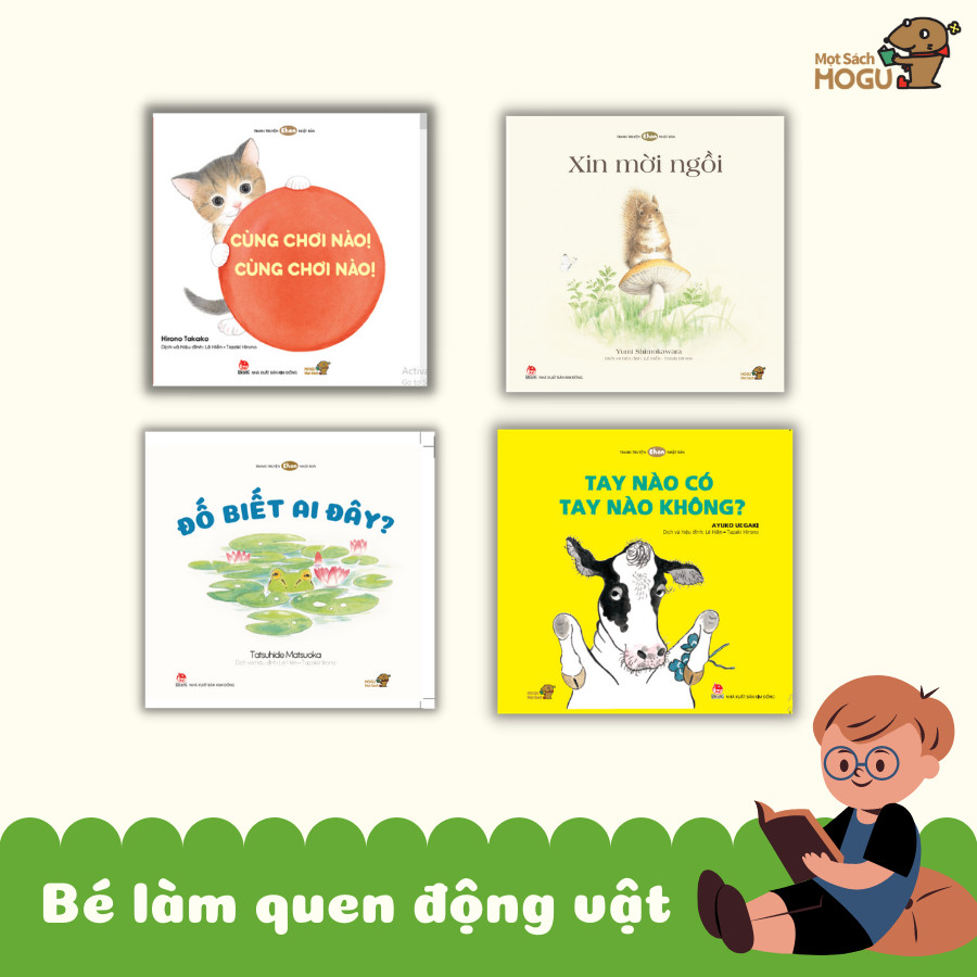 Combo 4 cuốn Ehon với chủ đề &quot;Bé Làm Quen Với Động Vật&quot; - Bao gồm: &quot;Đố biết ai đây, Cùng chơi nào Cùng chơi nào, Xin mời ngồi, Tay nào có tay nào không?