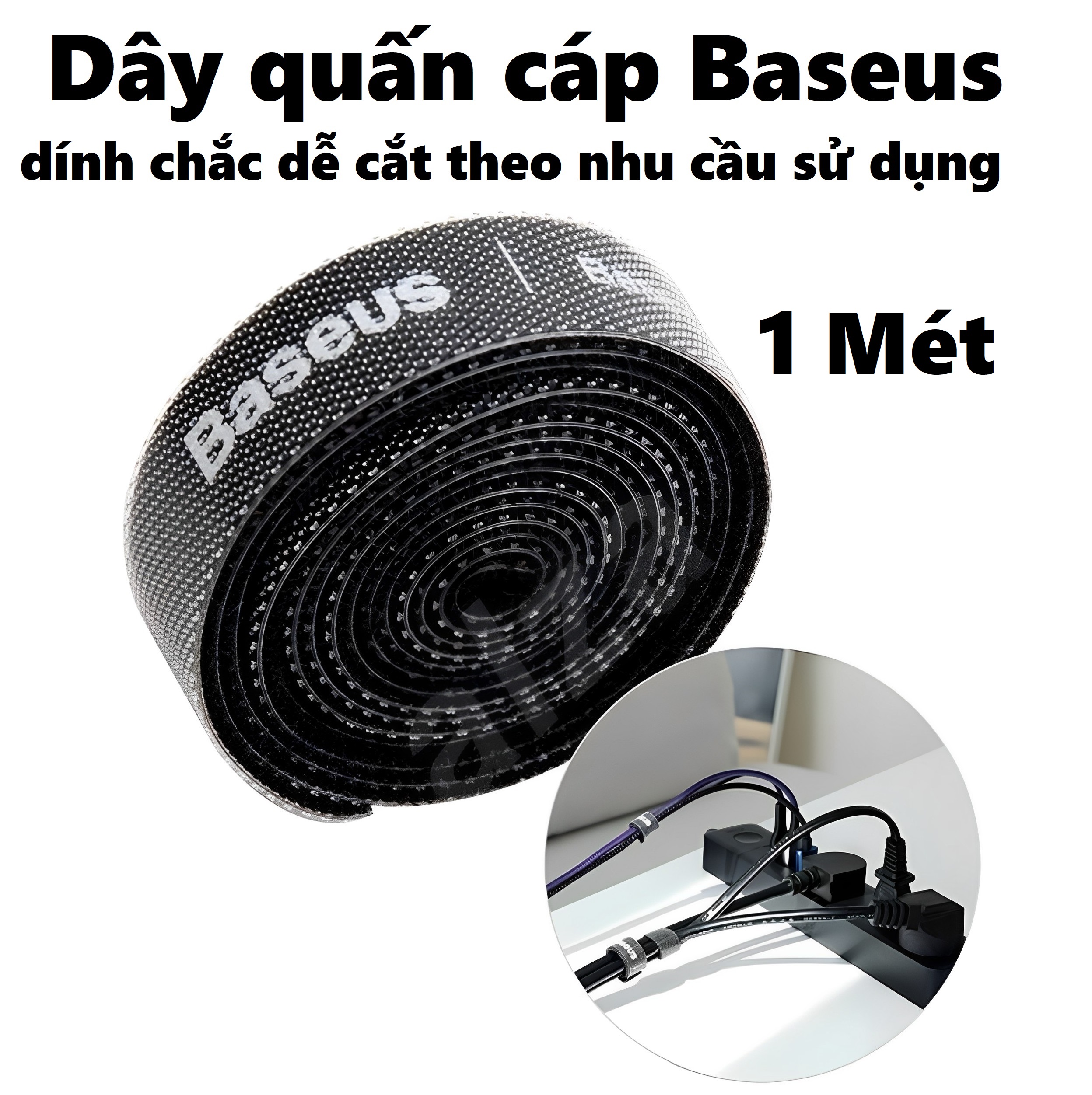 Dây quấn cáp Baseus dài 1m/ 3m dính chắc dễ cắt theo nhu cầu _ Hàng chính hãng