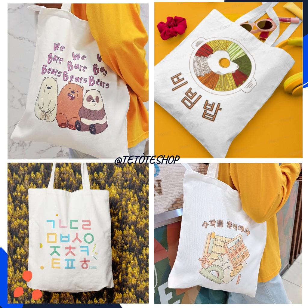 Túi Tote Túi Vải Canvas đeo vai có dây kéo phong cách Hàn Quốc Ulzzang, bộ sưu tập (2/2)