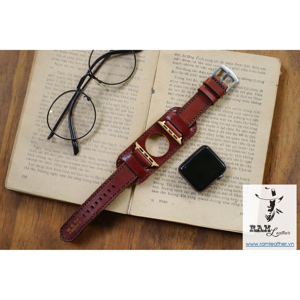 DÂY APPLE WATCH DA BÒ NÂU ĐỎ KIỂU ĐỨC - RAM BUNDSTRAP B1 NÂU ĐỎ