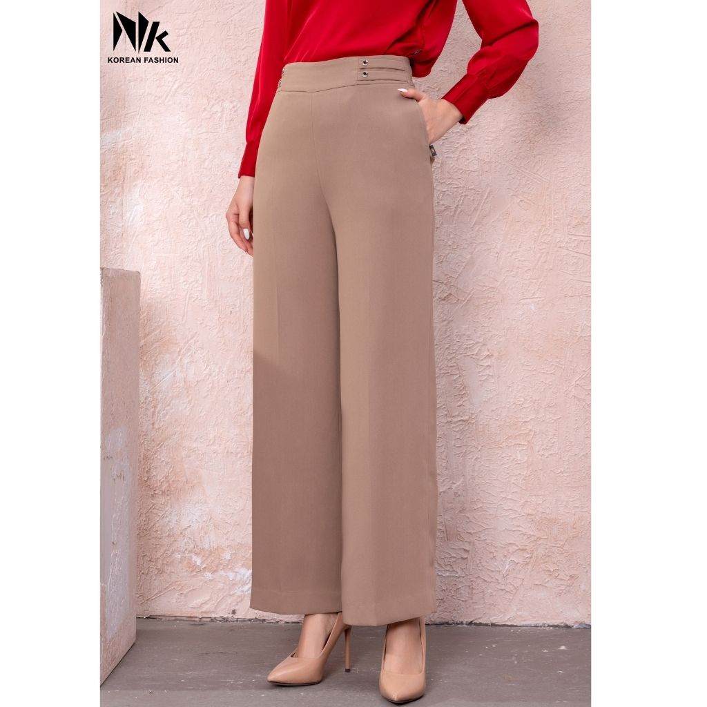 Quần Tây Nữ Công Sở NK FASHION Ống Rộng, Thiết Kế Cúc Sườn, Thanh Lịch, Nhẹ Nhàng NKQU2112006