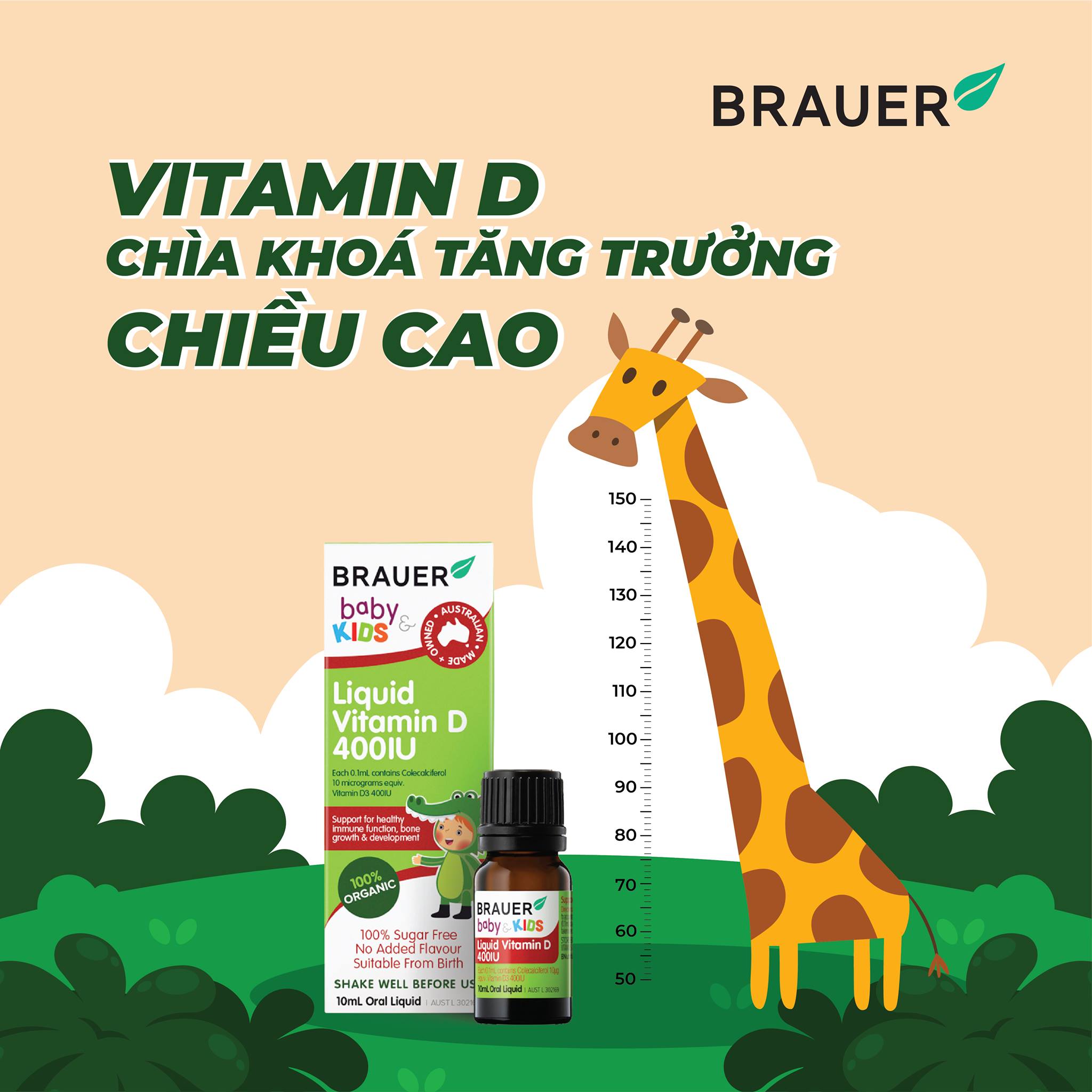 Vitamin D3 cho trẻ sơ sinh, trẻ nhỏ và người lớn Brauer Úc giúp trẻ phát triển chiều cao, phòng loãng xương, ngủ ngon, tăng sức đề kháng-OZ Slim Store