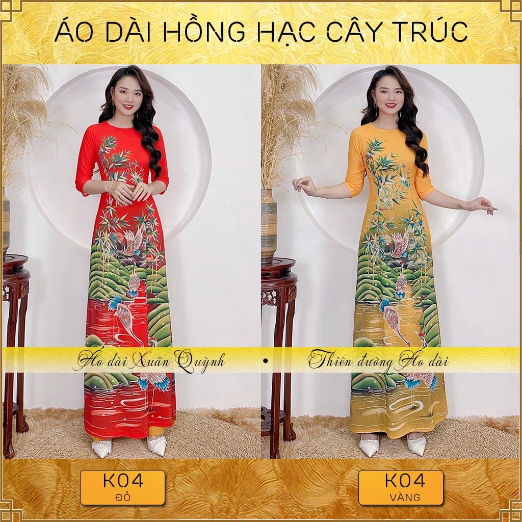 Áo Dài Truyền Thống Hồng Hạc Phối Cây Trúc Thanh Lịch, Sang Trọng Lụa Habutai K04 - Áo Dài Xuân Quỳnh