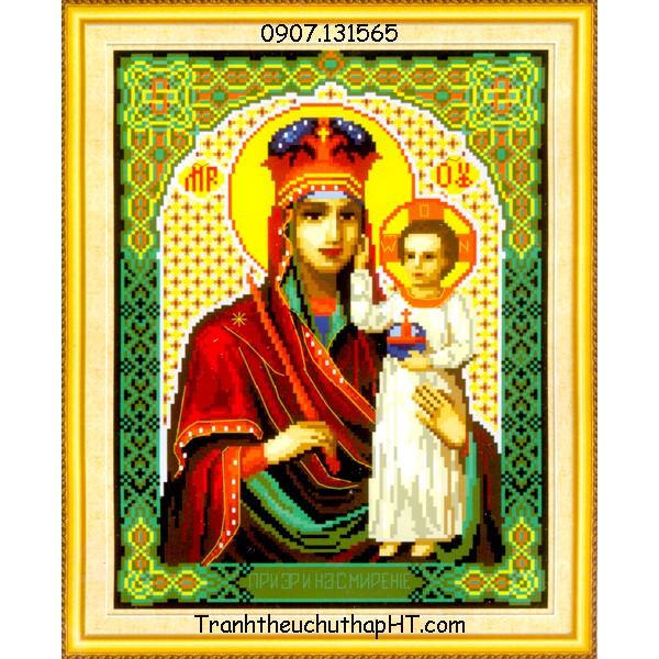 Tranh thêu chữ thập Mẹ bồng Chúa A696 - tự thêu