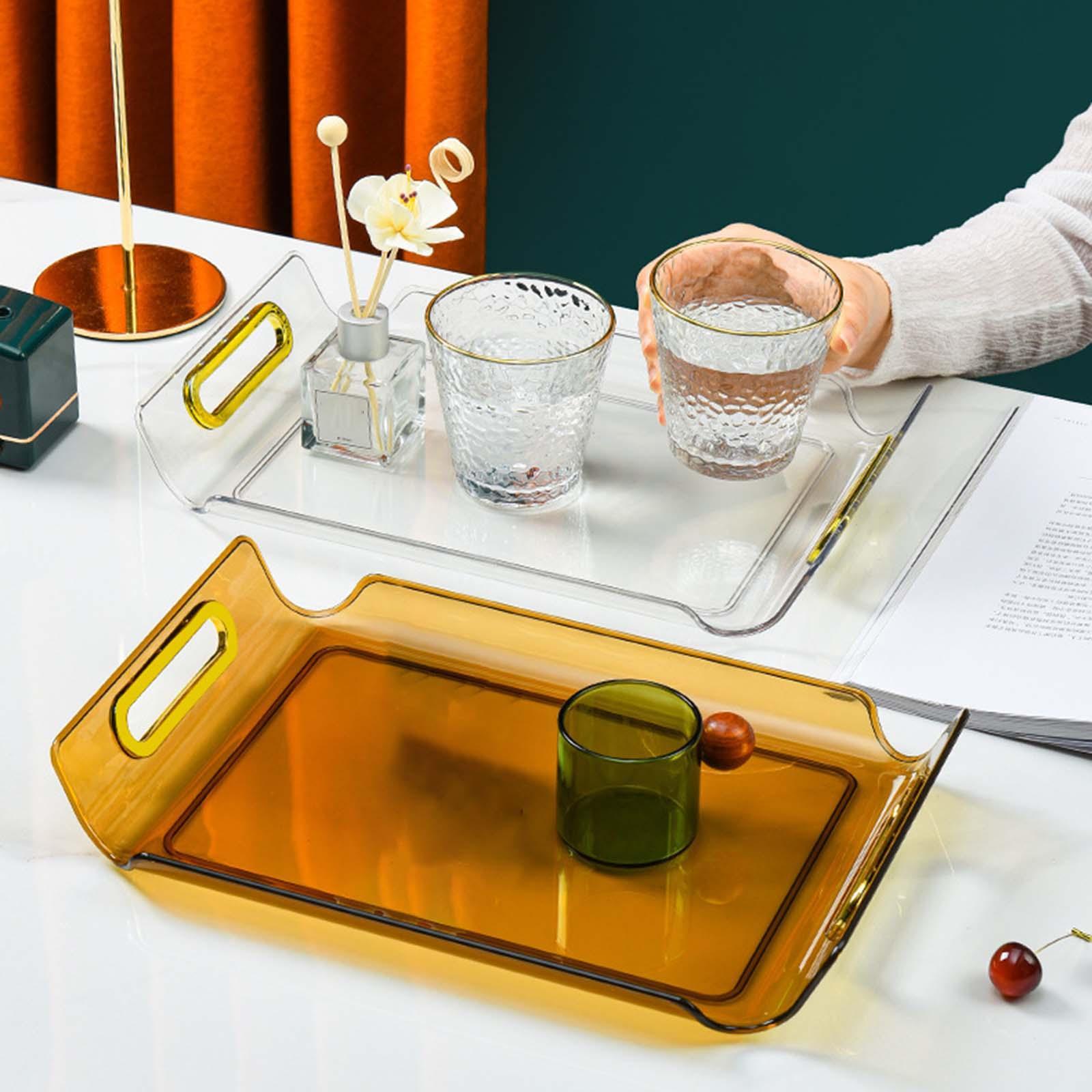Portable Vanity Tray with Handle Makeup Organizer Decorative Tray for Dresser Kitchen Countertop Home Cabinet Decoration