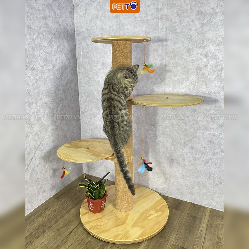 Cat tree - Trụ cào móng cho mèo bằng gỗ nhiều tầng độc đáo sử dụng thảm POLY có độ bền cao CT046