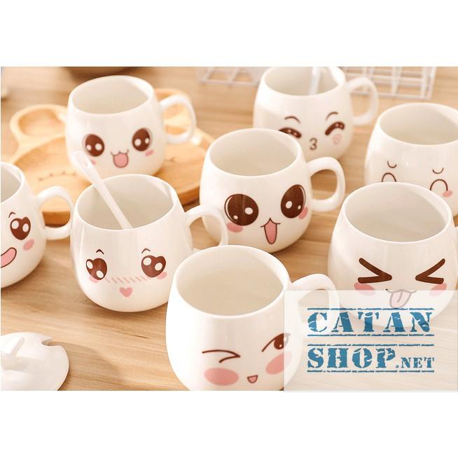 01 Ly cốc sứ có nắp hình biểu cảm siêu cute HK062