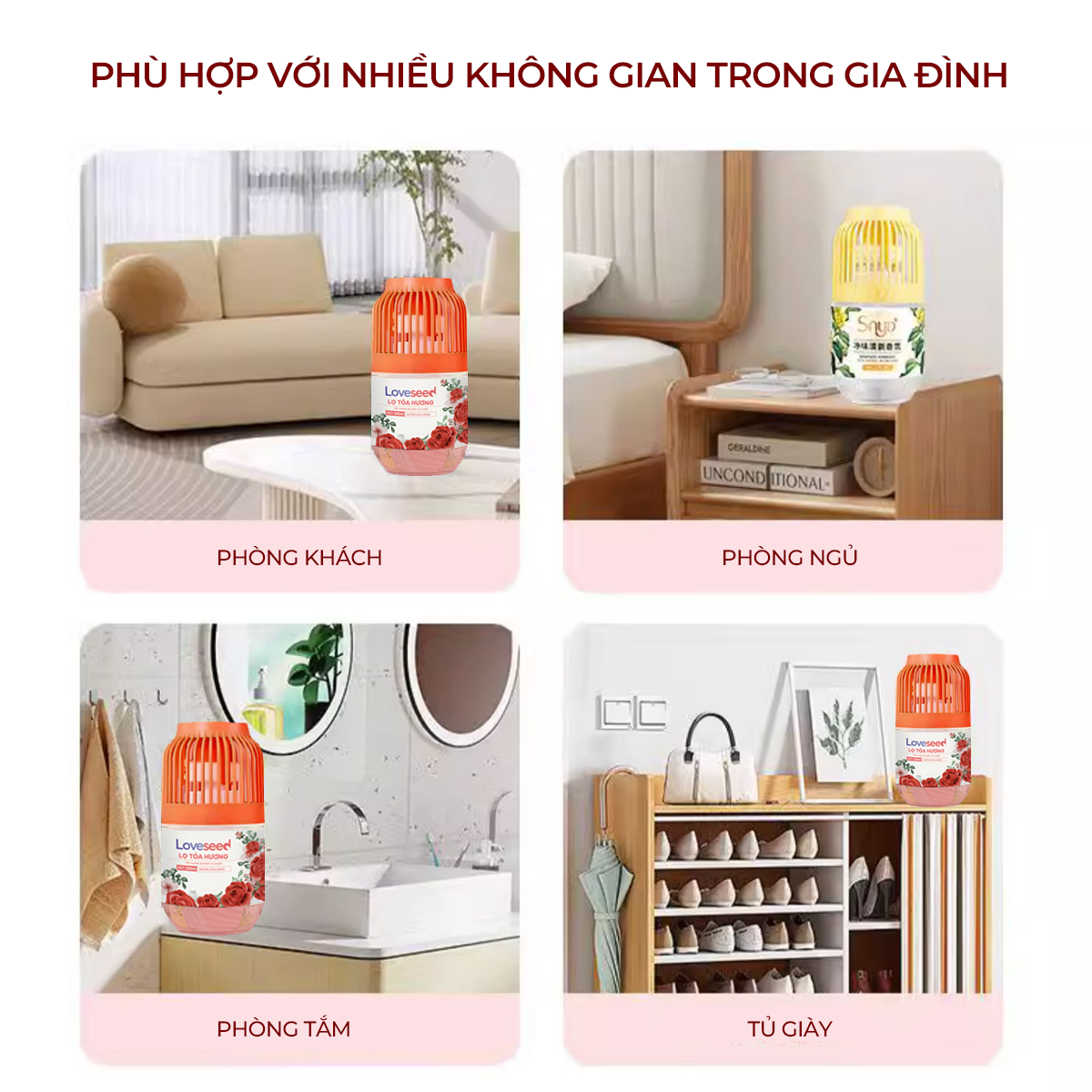 Lọ tỏa hương Loveseed hương thơm tự nhiên dễ chịu khử mùi sáp thơm phòng thế hệ mới 60 ngày - Dung tích 200ml