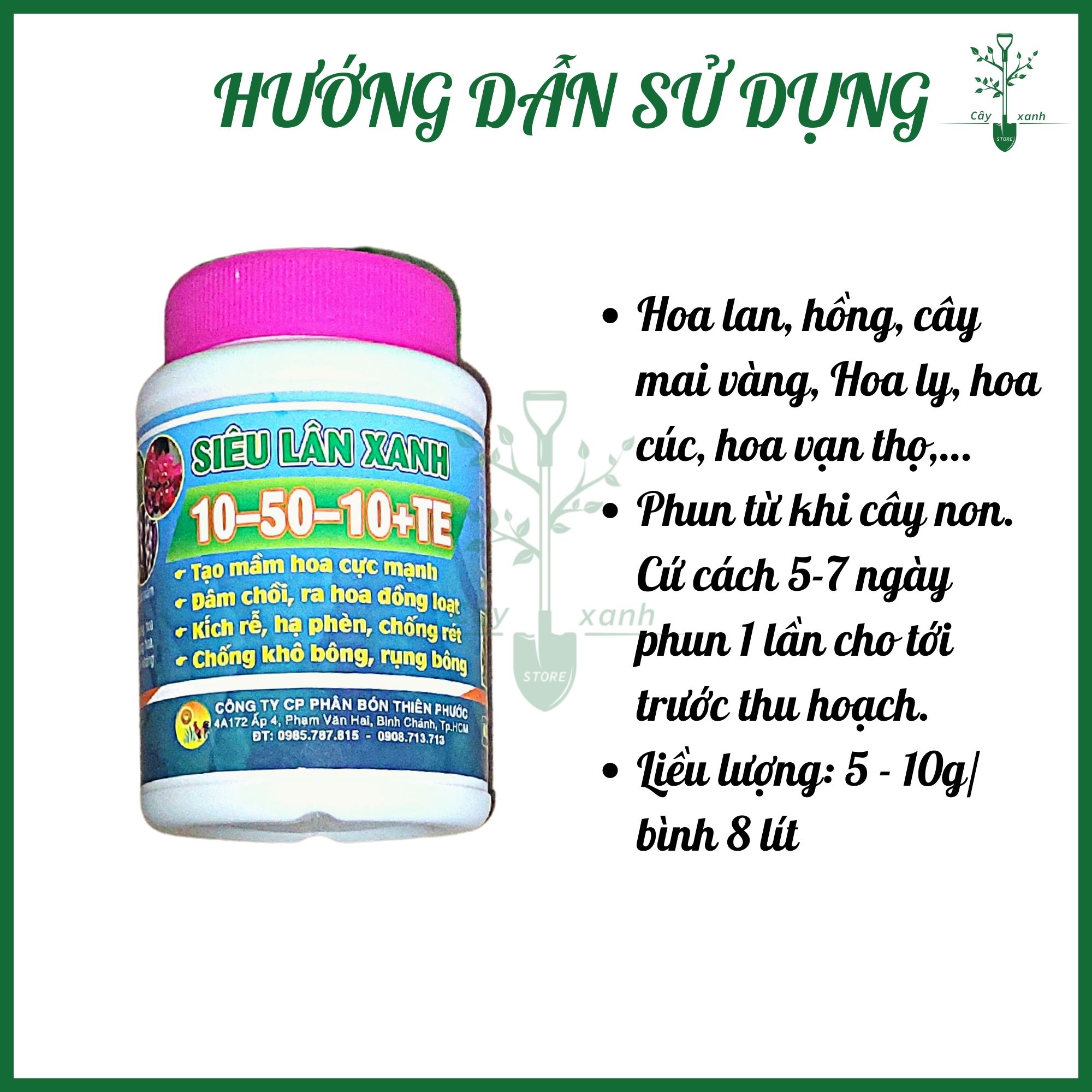 Phân bón lá NPK Siêu Lân Xanh 10-50-10+TE Hủ 100g - Mập nụ, To bông, Ra rễ, Hạ phèn - Cây Xanh Store