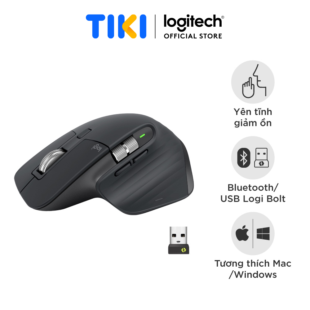 Chuột không dây Bluetooth Logitech MX Master 3s - Hàng Chính Hãng - Đen Geaphite