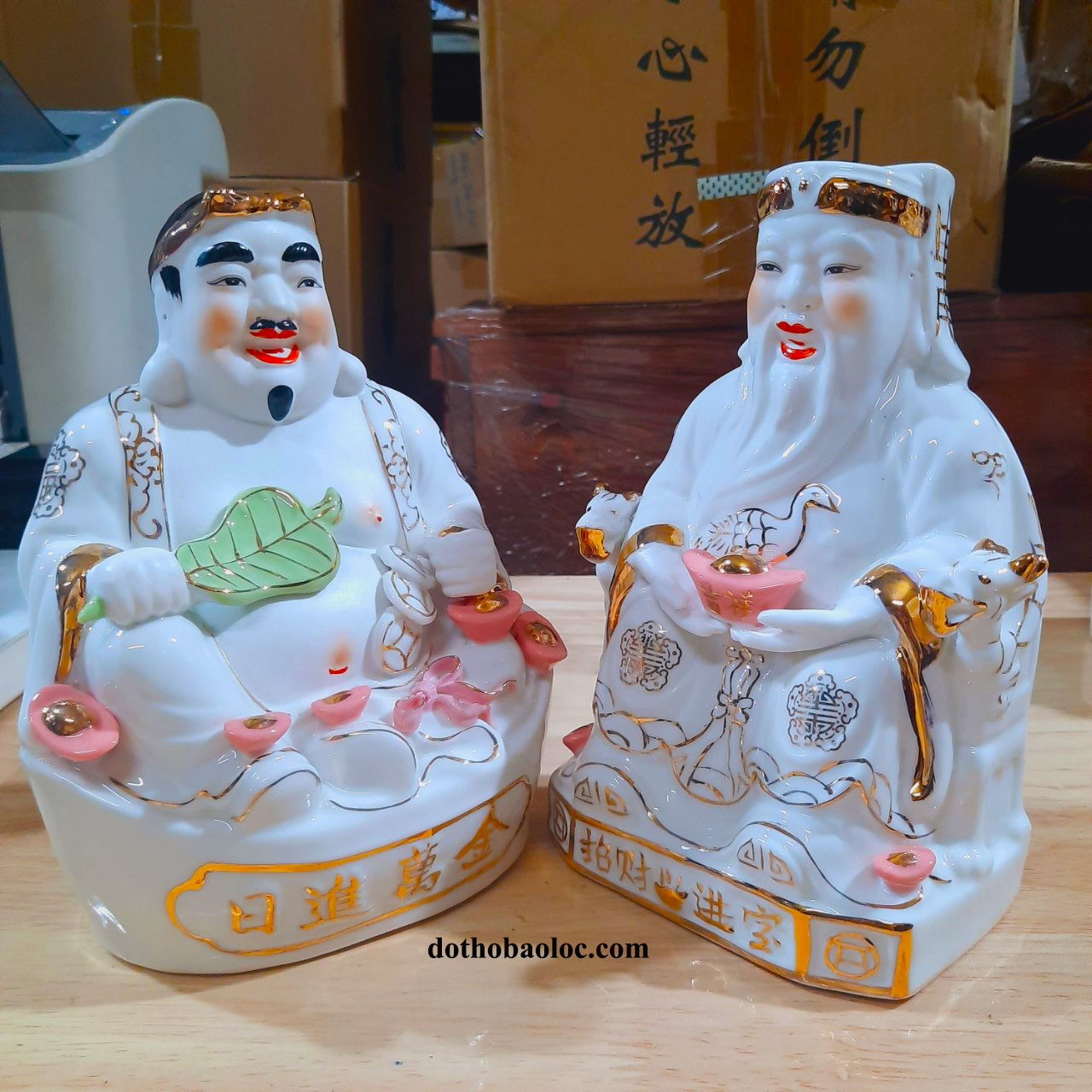 Cặp tượng thần tài ông địa sứ trắng 21cm