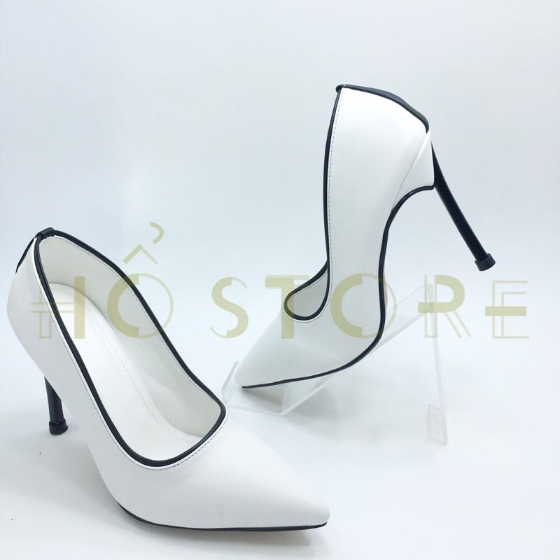 Sandal nữ giày cao gót bít mũi gót nhọn cao 9p màu trắng
