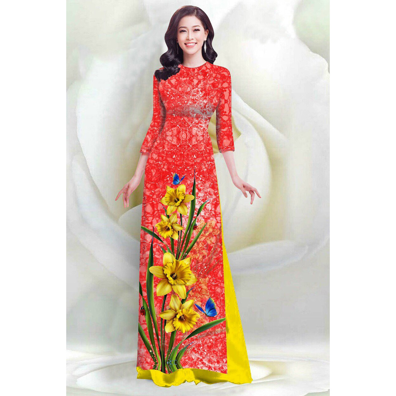 SÉT ÁO DÀI GẤM TRUYỀN THỐNG IN HOA &amp; VÂN ĐÁ