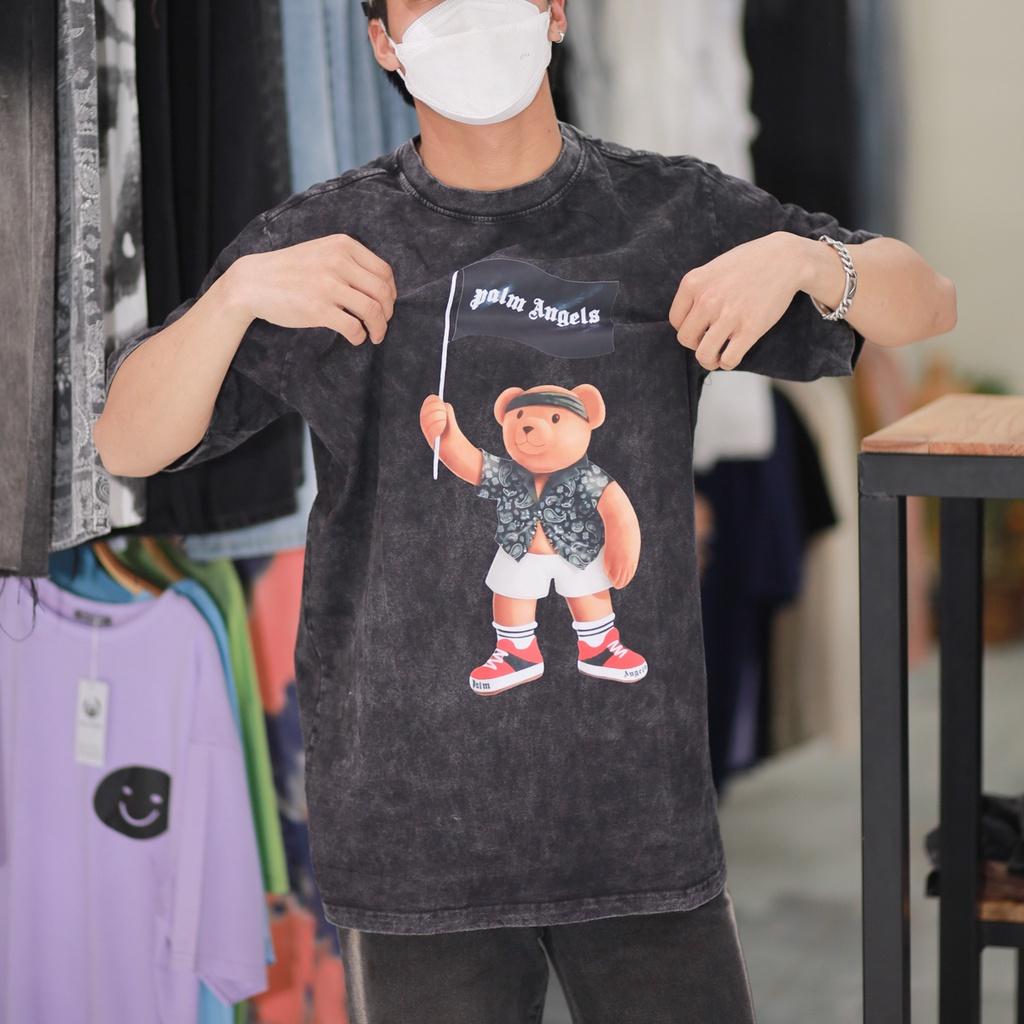 Áo thun loang đen PLAM ANGELS tay lỡ nam nữ chất liệu 100% cotton cao cấp dáng unisex