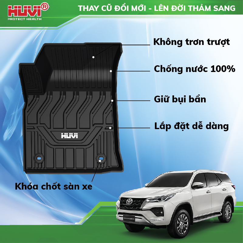 Thảm lót sàn ô tô Toyota Fortuner 2017-2023 không mùi, không thấm, không tràn