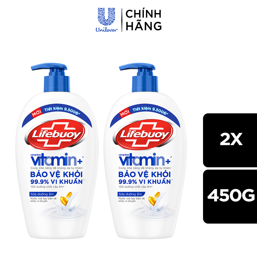 Combo 2 Nước Rửa Tay Lifebuoy Chăm Sóc Da Giúp Dưỡng ẩm Mềm Mại Và Bảo Vệ Khỏi 99.9% Vi Khuẩn Trên Tay Chai 450G