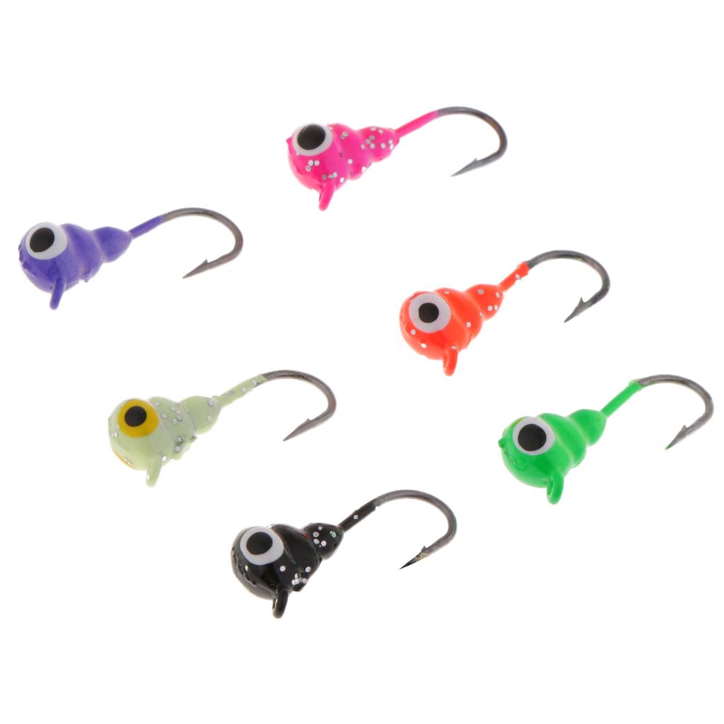 6x Ice Fishing Jigs Tungsten Glow Jig Winter Jigging Lures   Hooks Bait