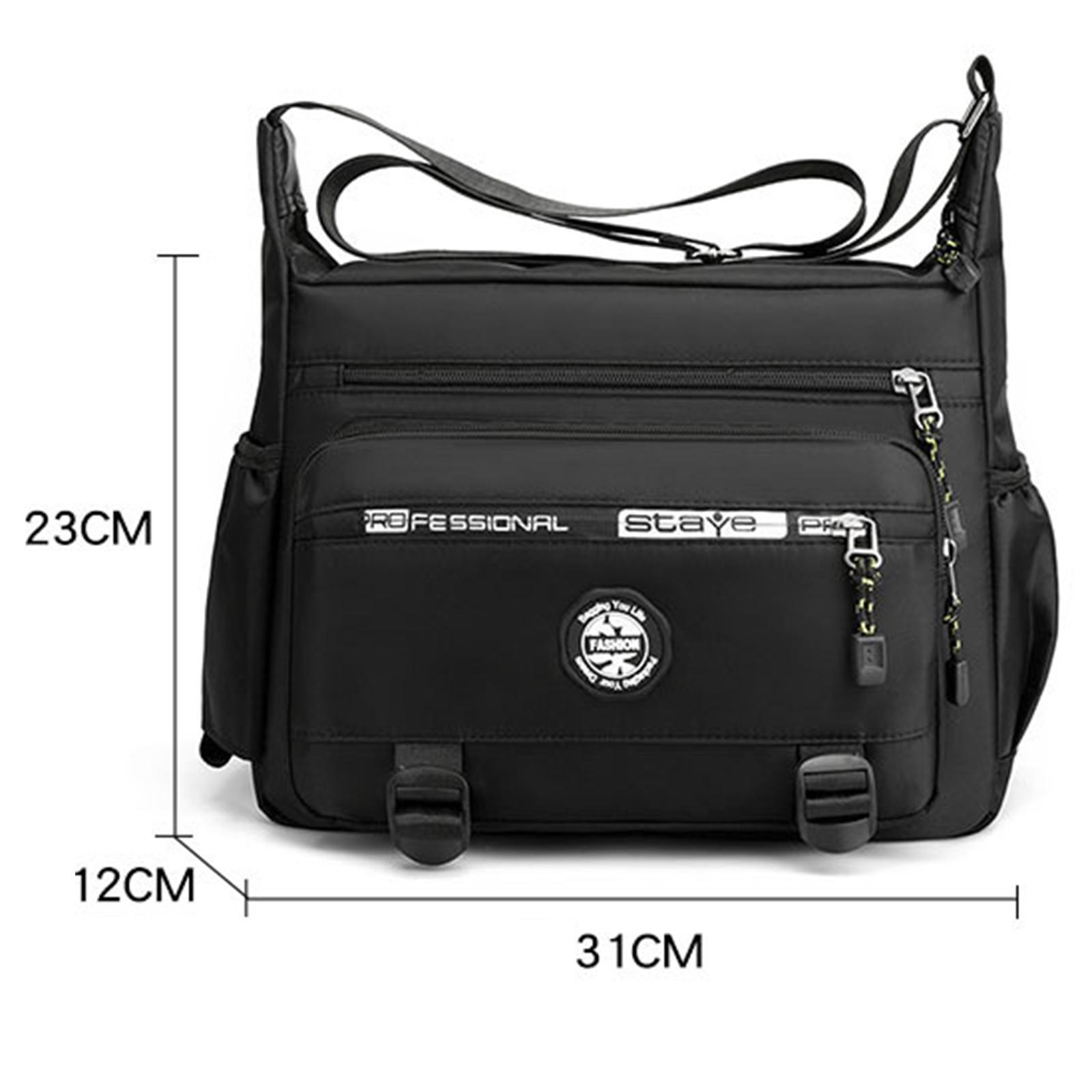 Men Shoulder Bag Crossbody Bag Zipper Waterproof Large Capacity Handbag Black