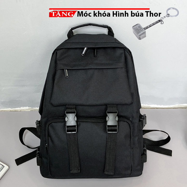 Balo Cao cấp LAPTOP đi học kết hợp phụ kiện full đen trơn Taxas SSC23 tặng móc khóa hình búa