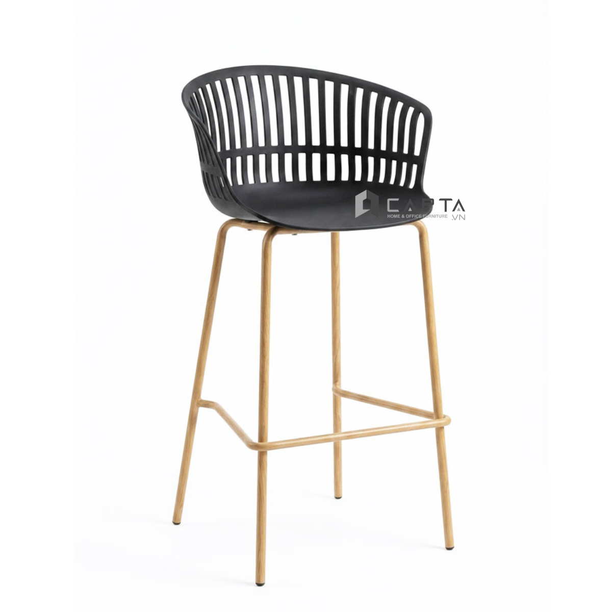 Ghế ngồi ban công thân nhựa chân sắt cố định màu vân gỗ CB10 Lisbon-75S Nội thất Capta