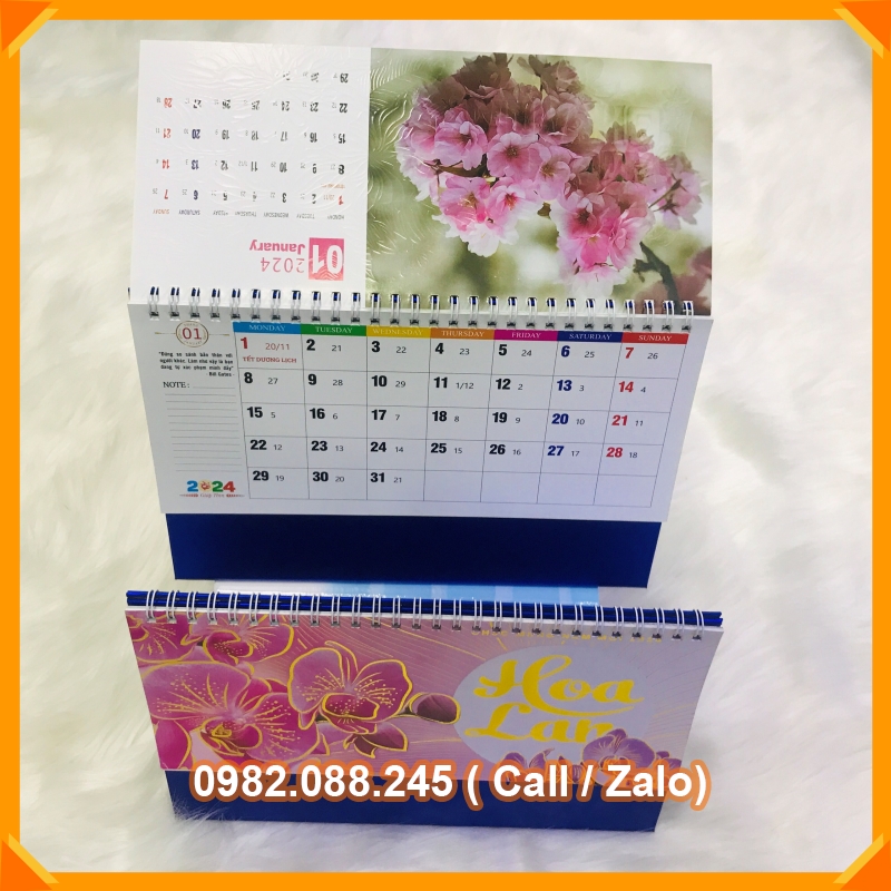 Lịch Để Bàn 2024 Họa Tiết Hoa Phong Cảnh khổ 24*16cm (CHỢ LỚN