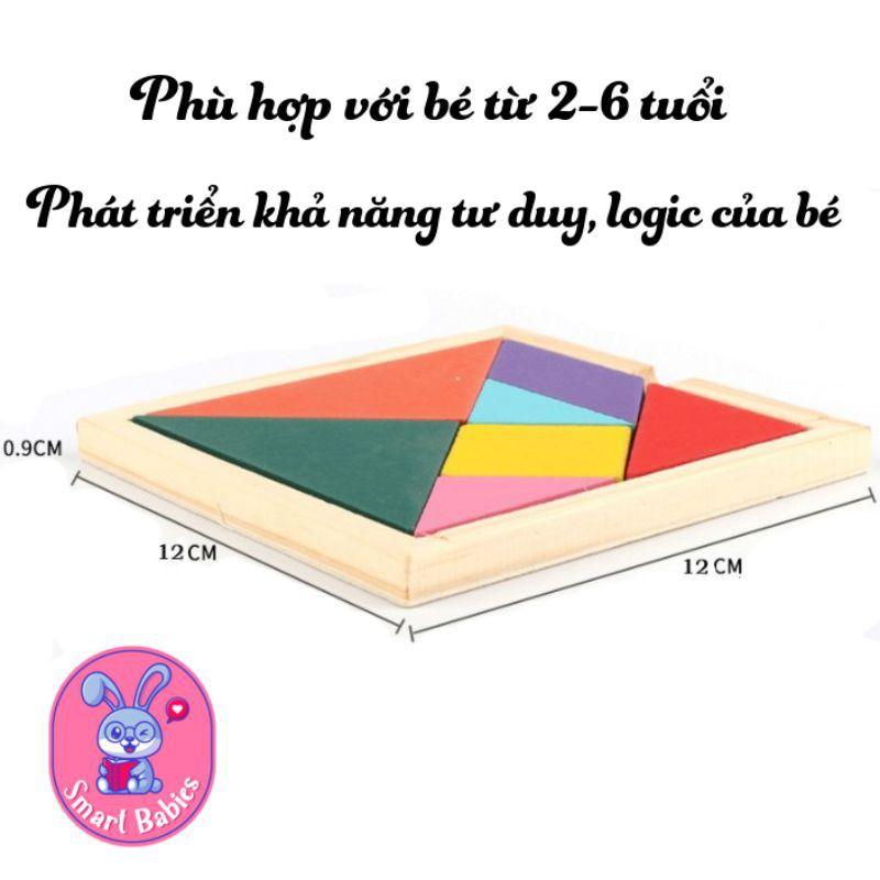 Đồ chơi trí uẩn Tangram 12x12cm, đồ chơi xếp gỗ thông minh trí tuệ cho bé