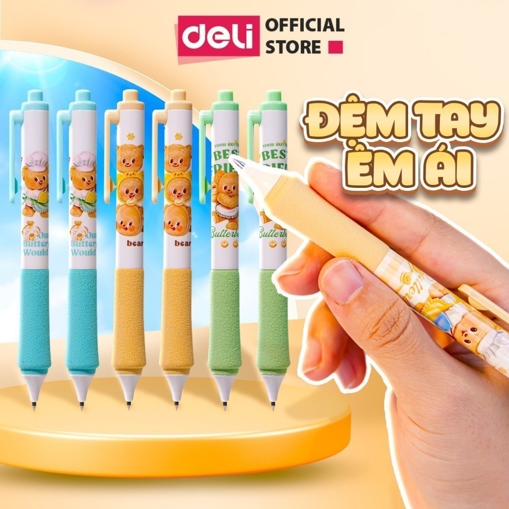 Bút Gel Bút Bi Nước Màu Pastel Phối Nhũ Ngòi 0.5mm Deli - Bút Bi Nước Mực Đều Viết Trơn Tru Văn Phòng Phẩm Cao Cấp