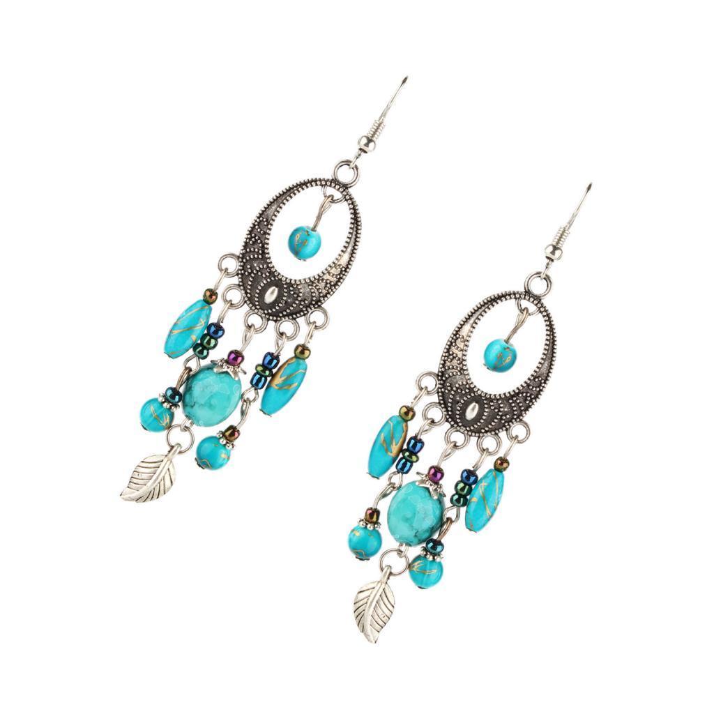 Vintage Drop Earrings Leaf Beads Dangle Earrings Ethnic Jewelry