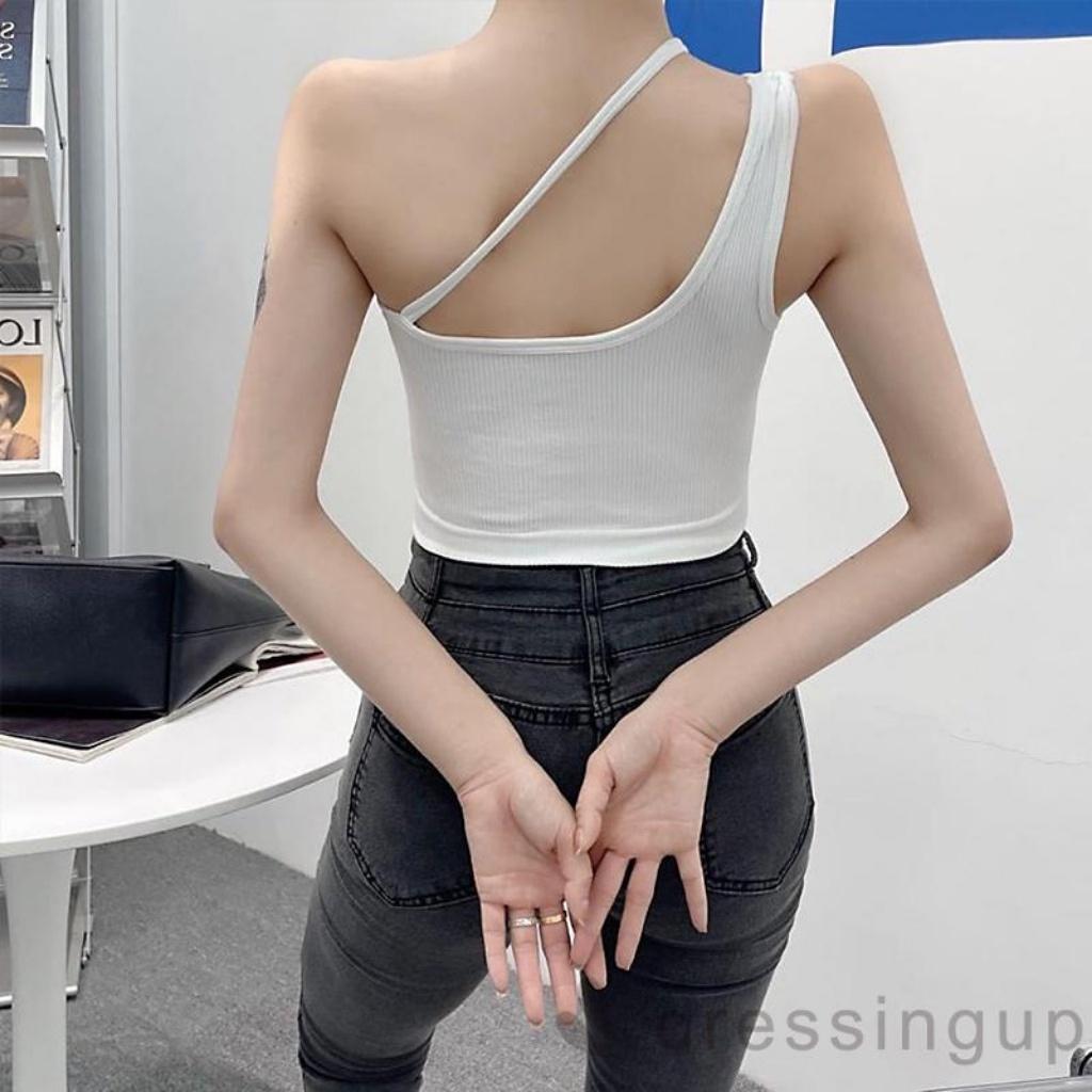 Áo Croptop Ôm Không Tay Dây Chéo GenY Áo 2 Dây Nữ Dạng Bra Có Mút Siêu Xinh (NGỰC DƯỚI 85CM