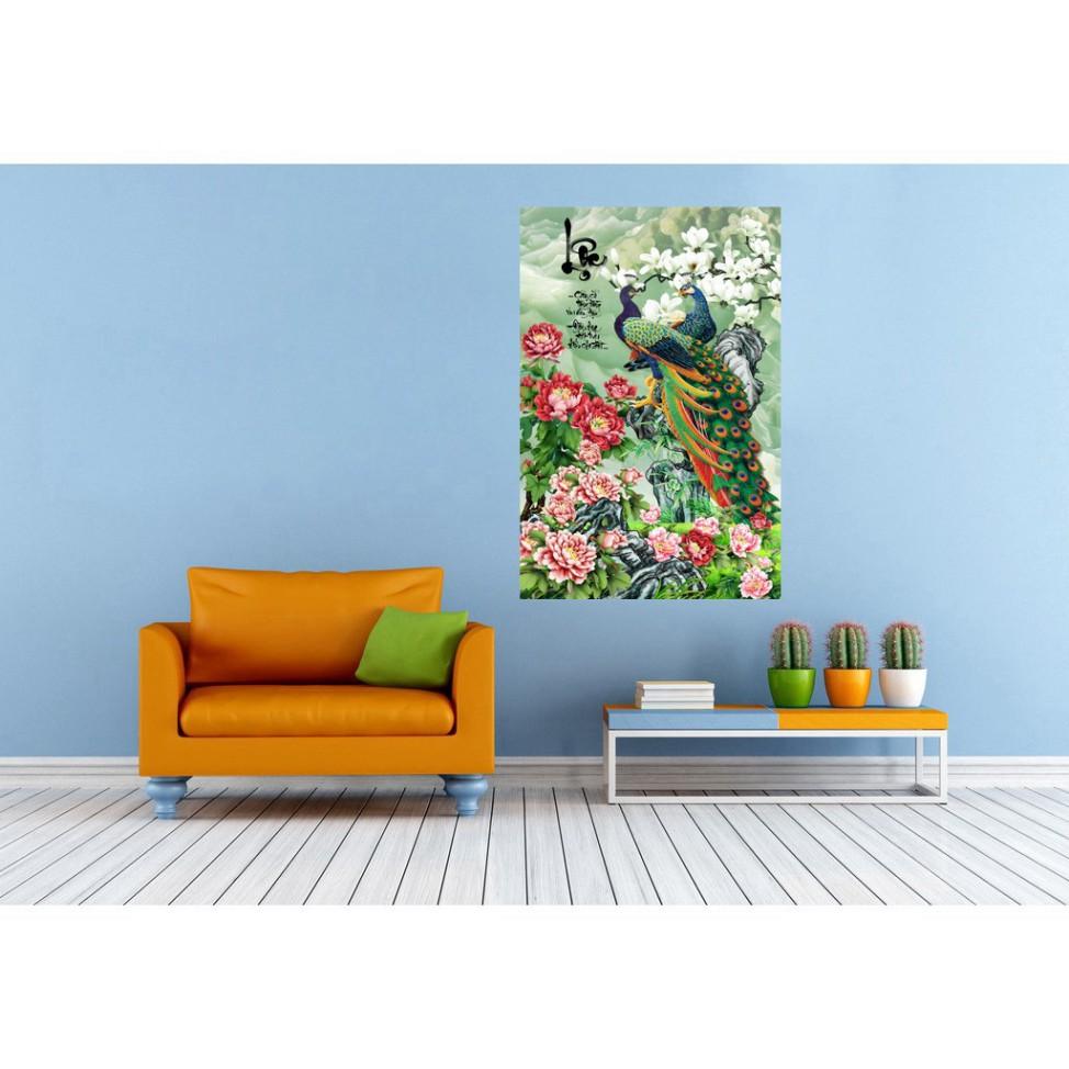 Tranh dán tường đôi chim công chữ Lộc LunaTM-0112