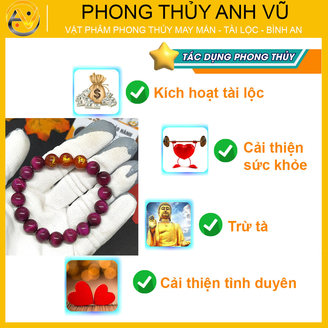 Vòng phong thủy may mắn tam hợp tỵ dậu sửu đã khai quang - chất liệu đá mắt hổ tự nhiên - size 8 10ly cho nữ - may mắn tài lộc - Vòng Tam Hợp Anh Vũ