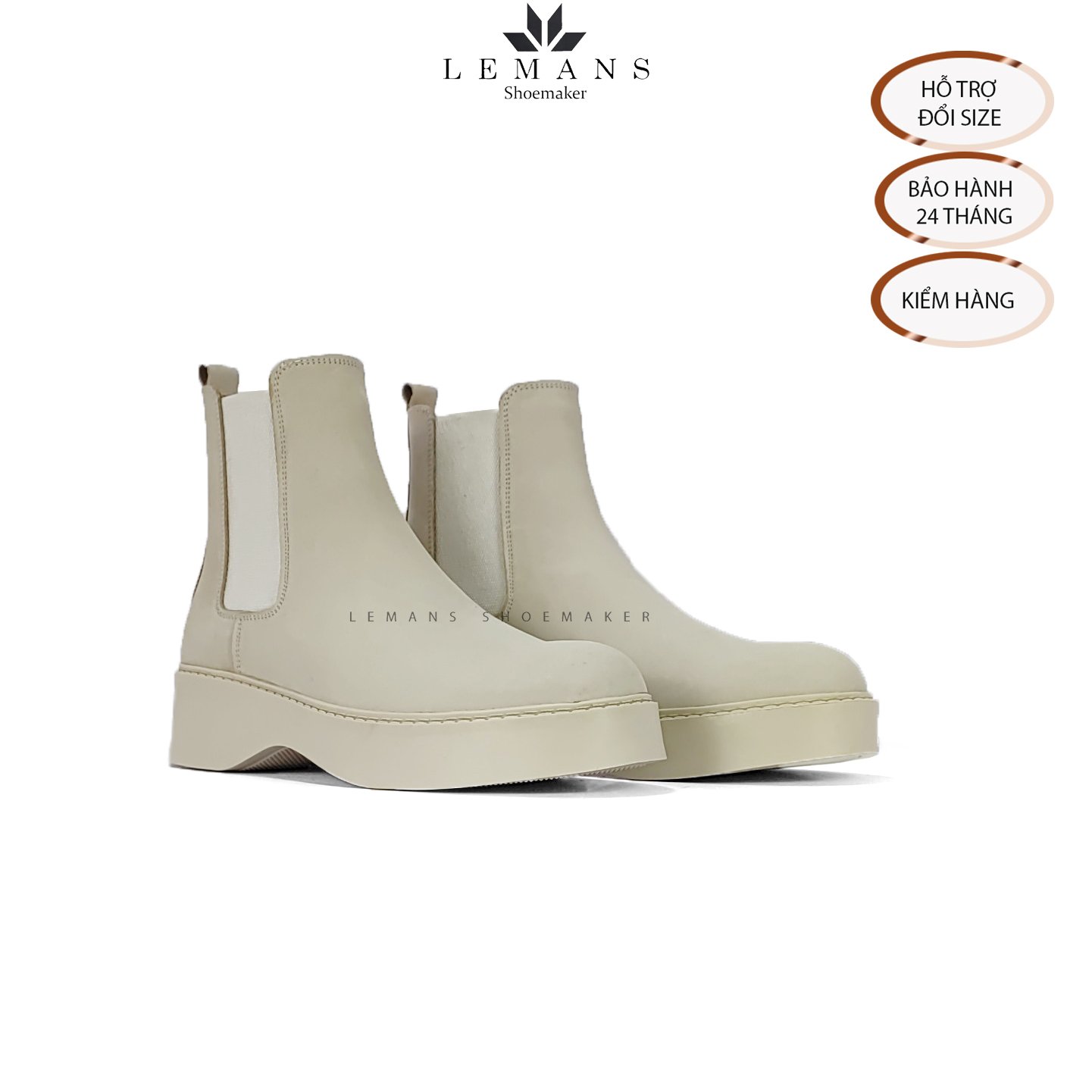 The Breakthrough Chunky CHELSEA Boots Tan da Nubuck Lemans - BST độc quyền, đế cao 6cm Full cao su nguyên khối Bảo hành 24 tháng