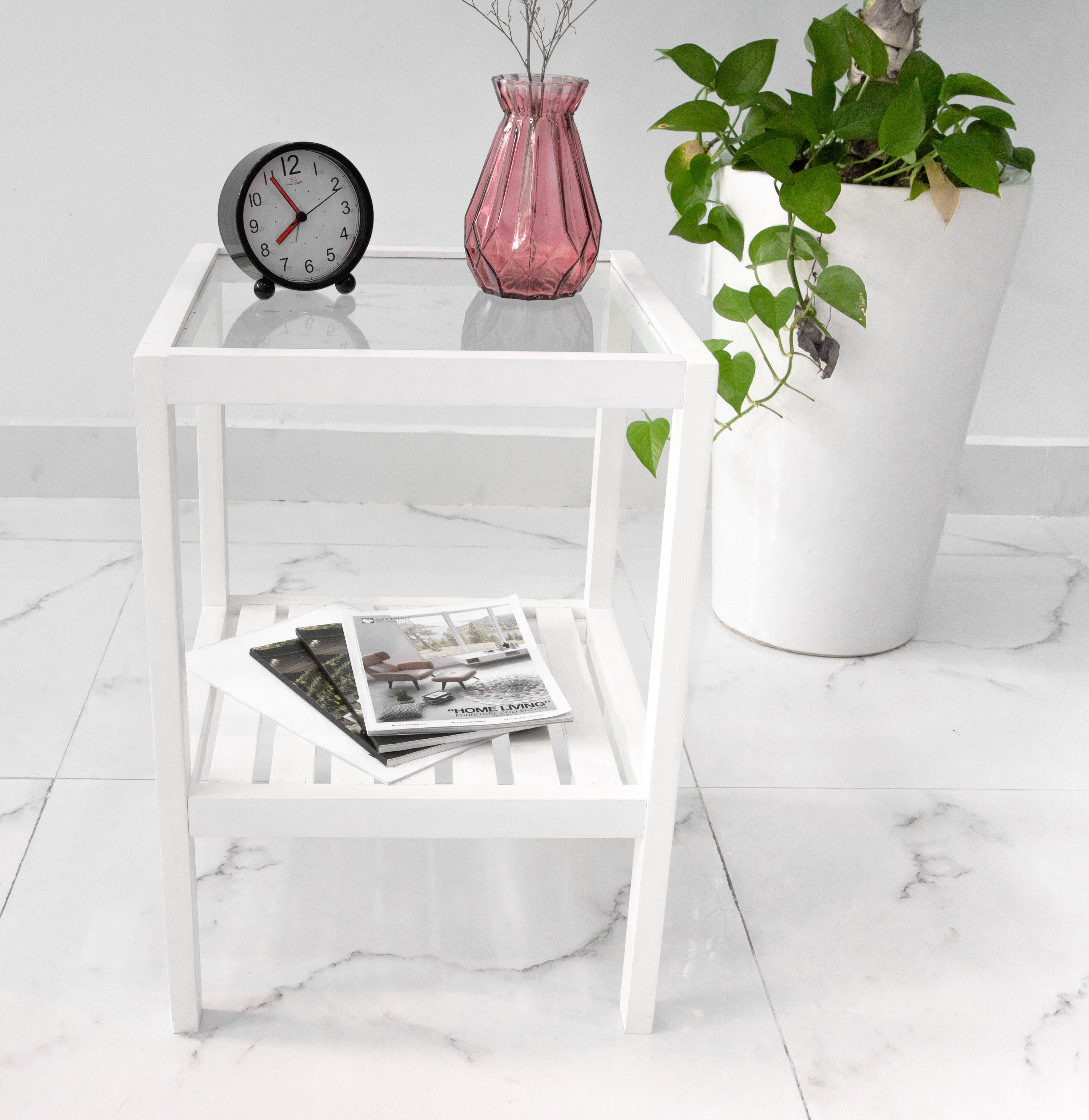 KỆ KÍNH TRANG TRÍ LẮP RÁP HÀN QUỐC MÀU TRẮNG - GLASS SHELF WHITE