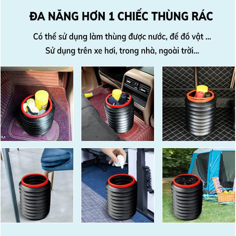 (BẢN CÓ NẮP) Thùng Rác Co Giãn Mini Để Trên Ô Tô – Dung Tích 4L